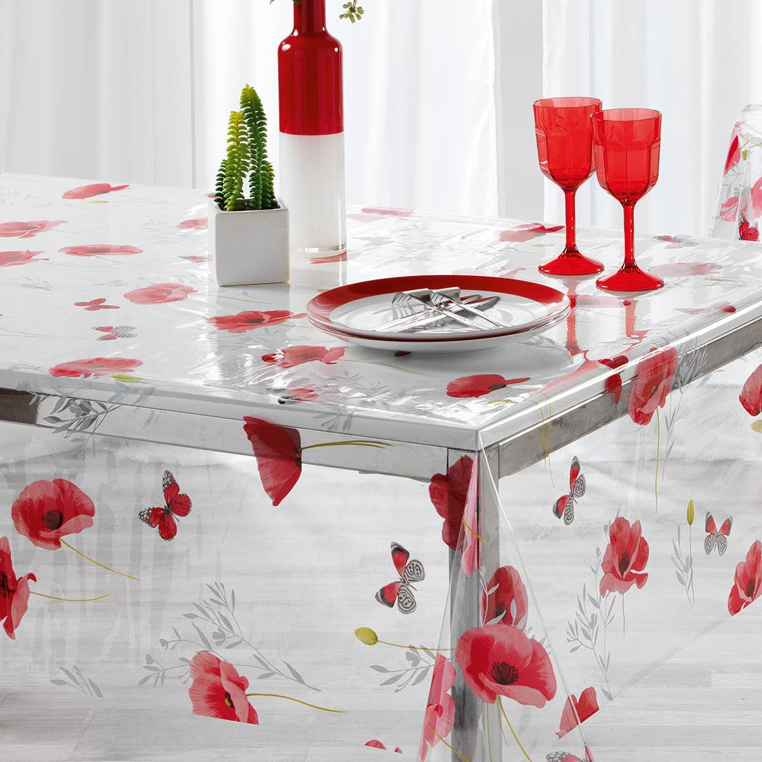 Pobbyly - Genomskinlig vaxduk med vallmo och fjärilar