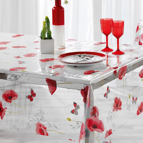 Pobbyly - Genomskinlig vaxduk med vallmo och fjärilar