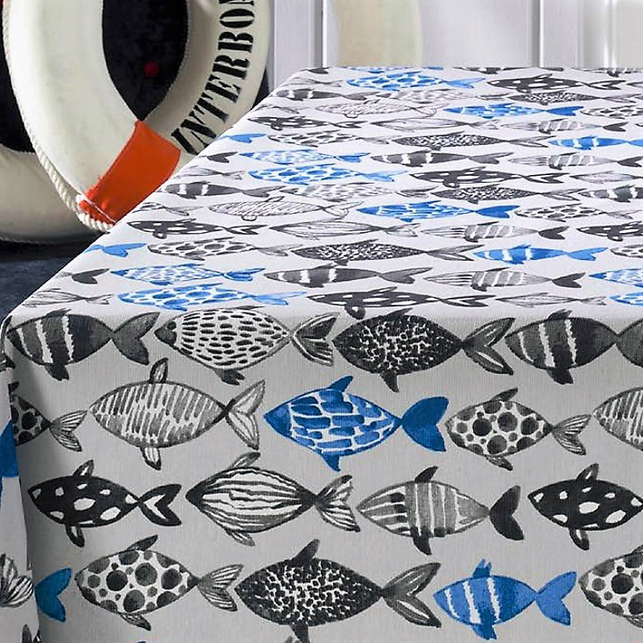 Poussin, textilvaxduk med fiskar, 140 cm bred