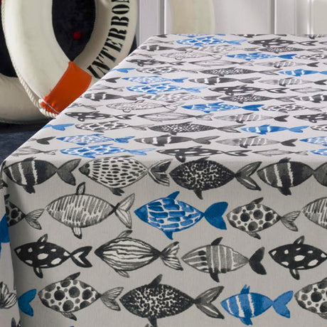Poussin, textilvaxduk med fiskar, 180 cm bred