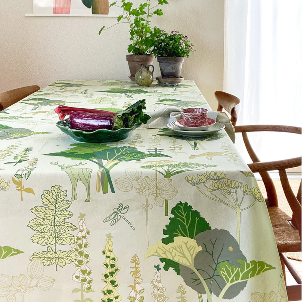 Rabarberhaven Grön - Notes by Susanne Schjerning, textilvaxduk med glidskydd