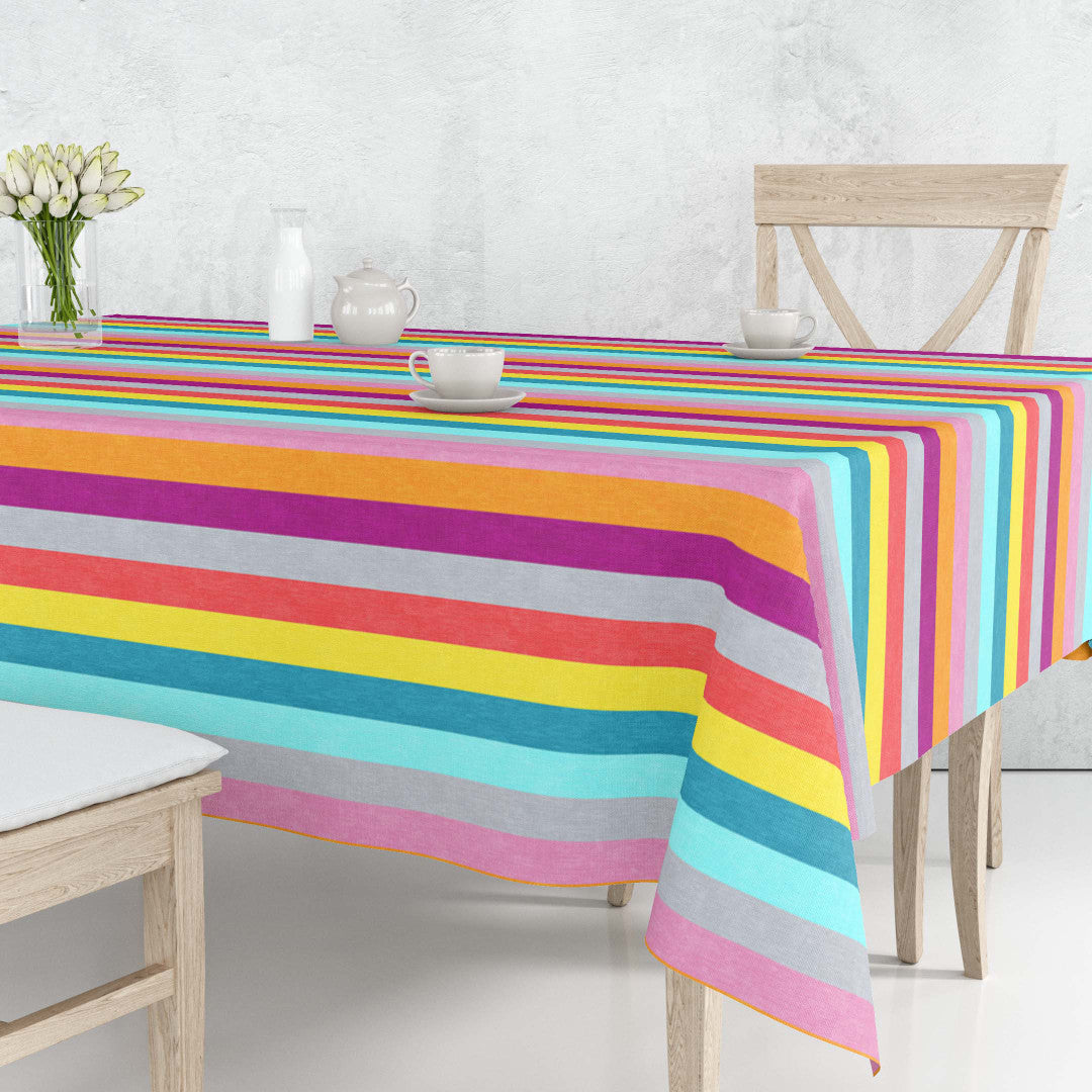 Regnbågsränder - textilvaxduk med ränder i många färger