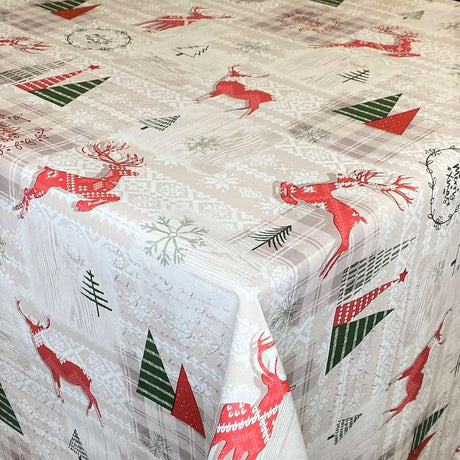 Renar Skandinavien - Julvaxduk med en lätt präglad yta, närbild, renar och granar
