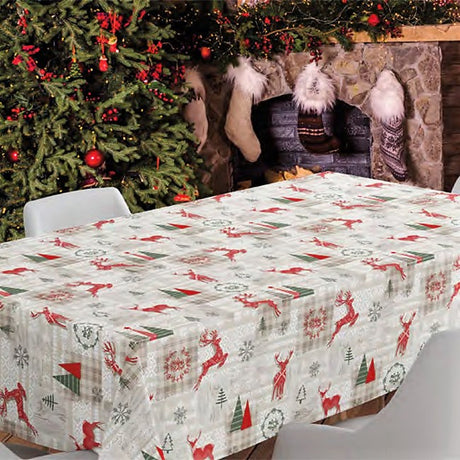 Renar Skandinavien - Julvaxduk hoppande renar, iskristaller, miljöbild