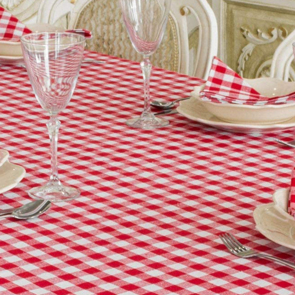Röd-vit rutig textilvaxduk - Vacker klassisk duk till festen 160 cm bred