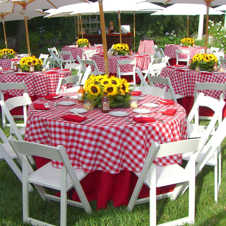 Rund rödvit rutig textilvaxduk - Ø 140 cm