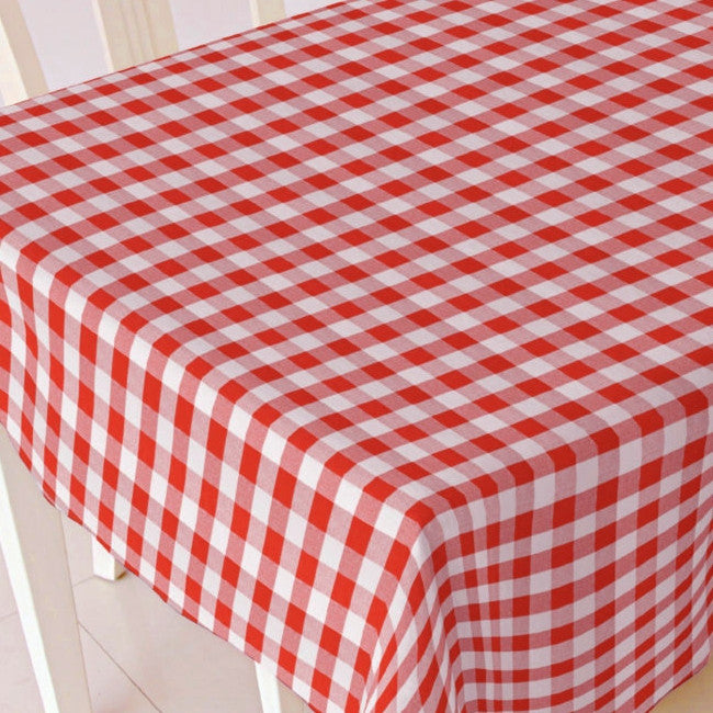 Röd- och vitrutig vaxduk, 140 cm bred