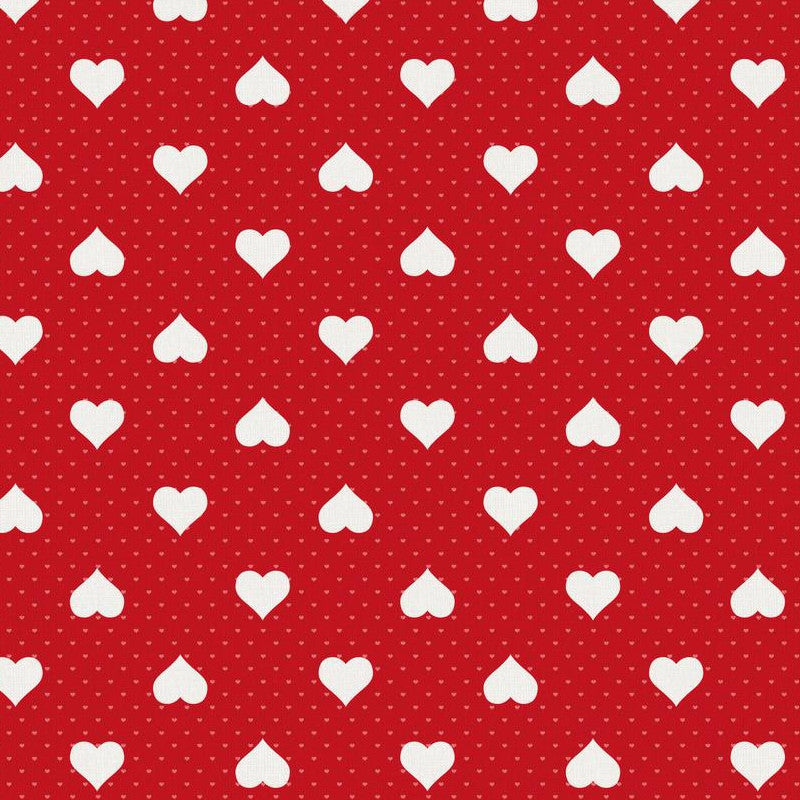 Romance – röd vaxduk med vita hjärtan