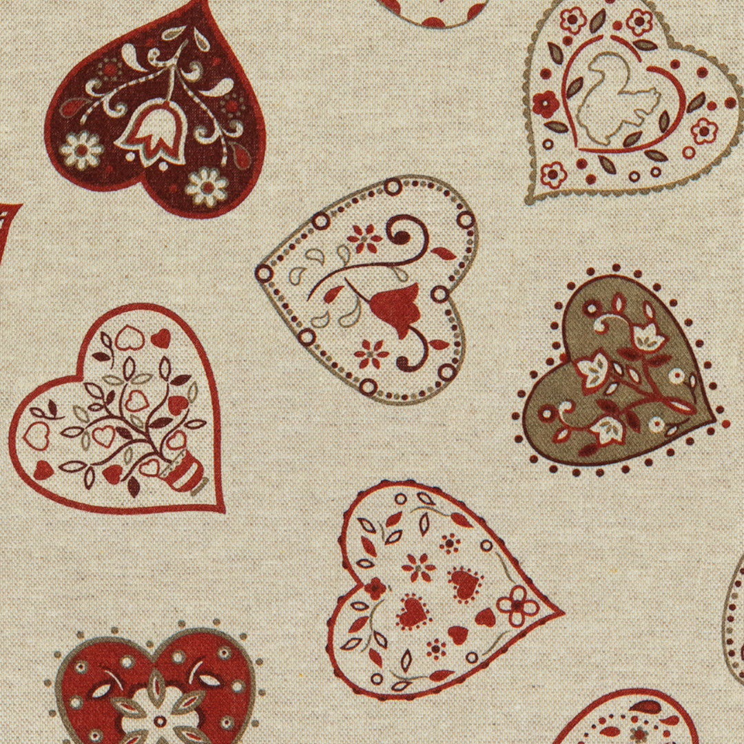 Romantiska Hjärtan i Natur – Textilvaxduk i linnelook