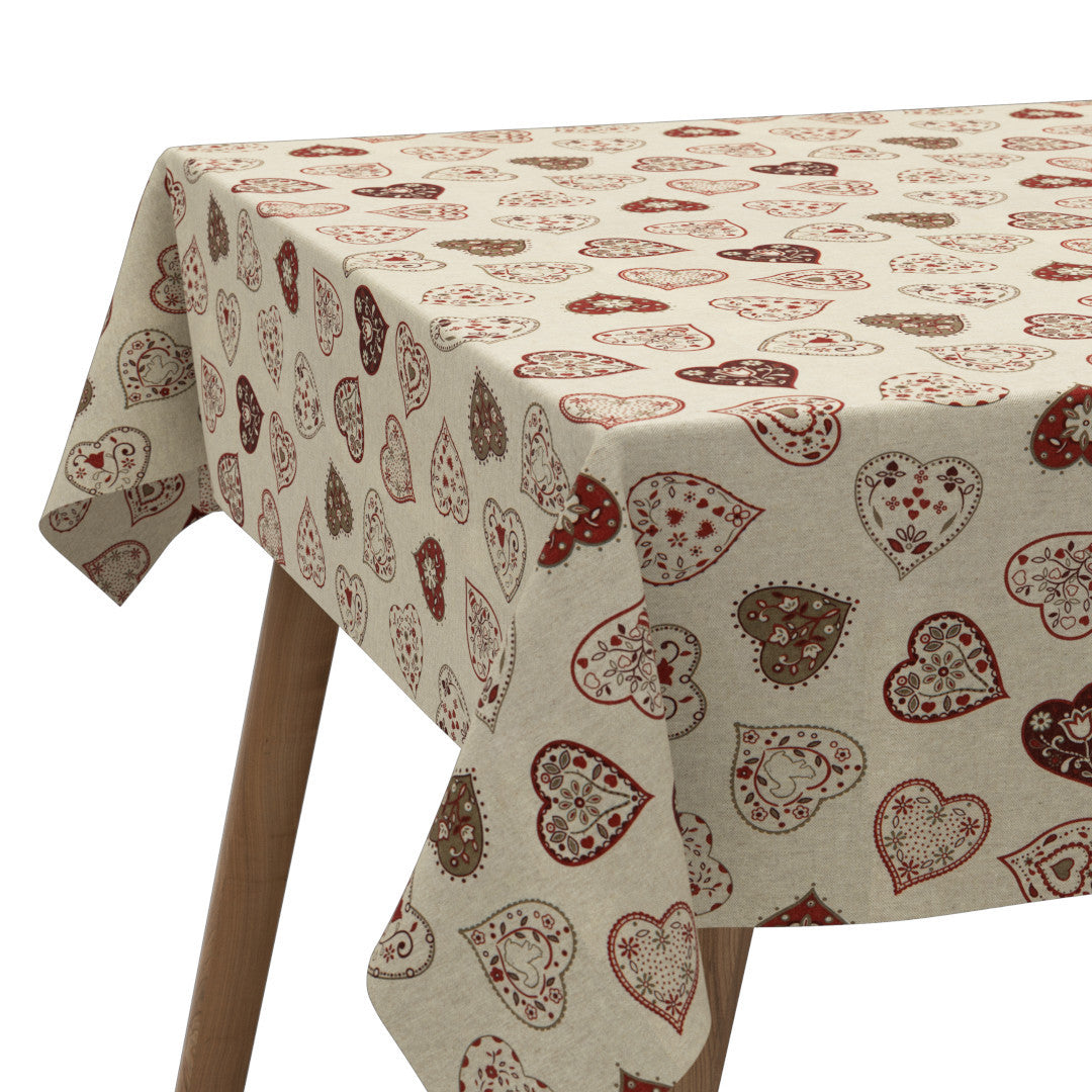 Romantiska Hjärtan i Natur – Textilvaxduk i linnelook, mönster