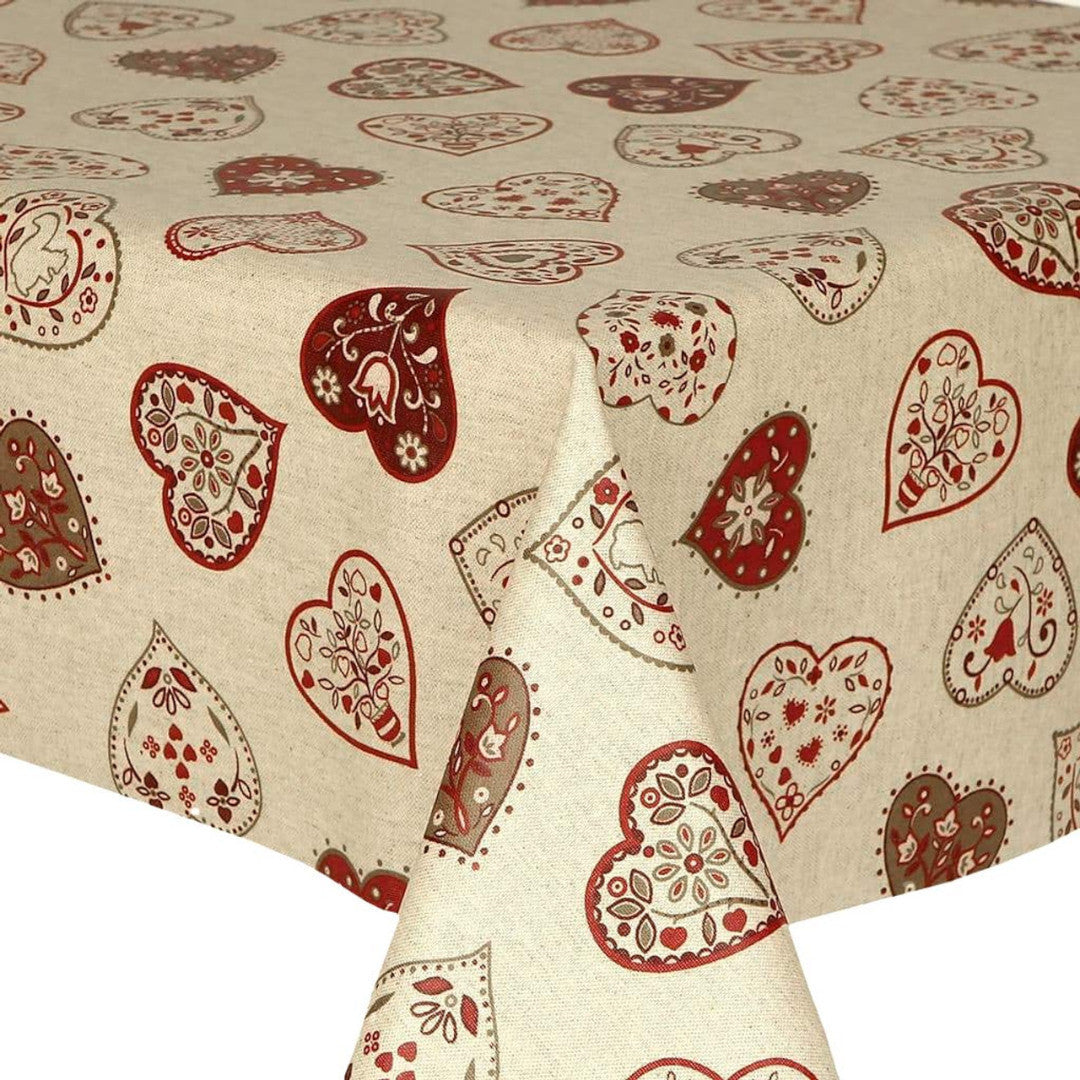 Hörn närbild – Romantiska Hjärtan i Natur – Textilvaxduk i linnelook