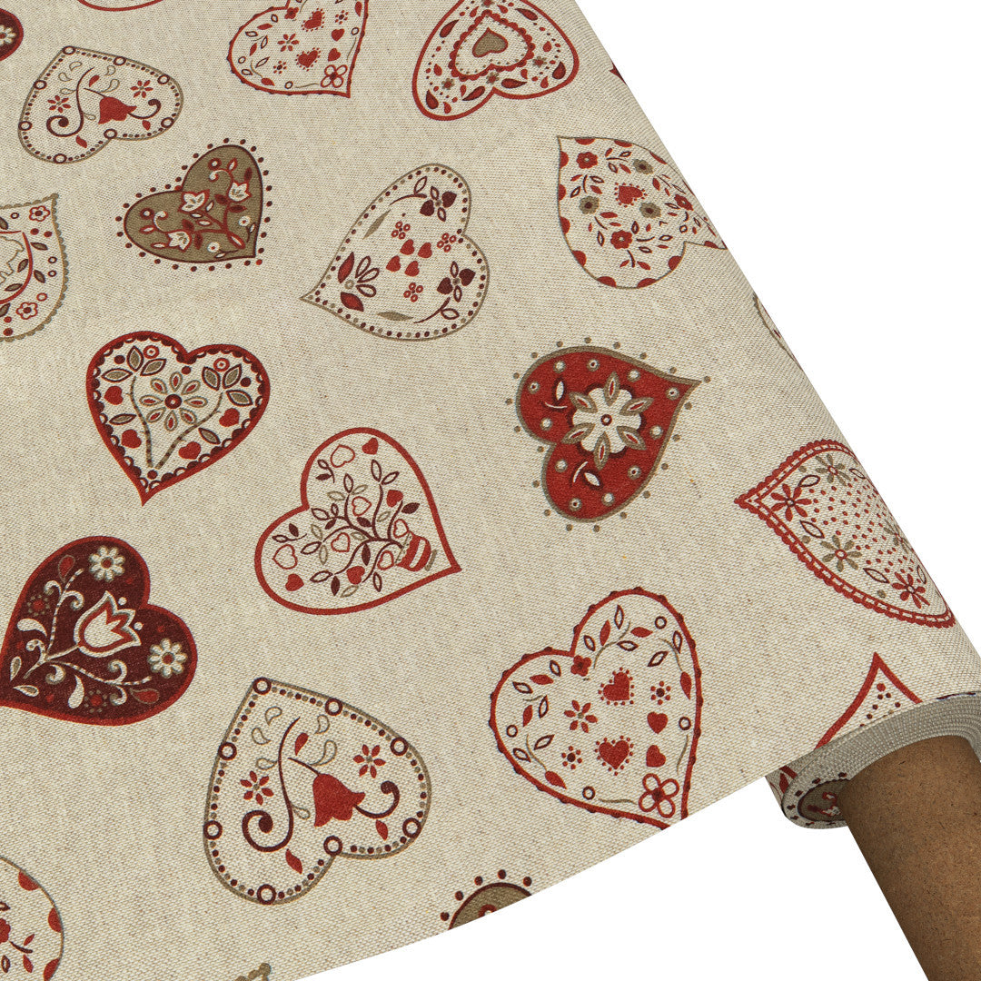 Romantiska Hjärtan i Natur – Textilvaxduk i linnelook på rulle
