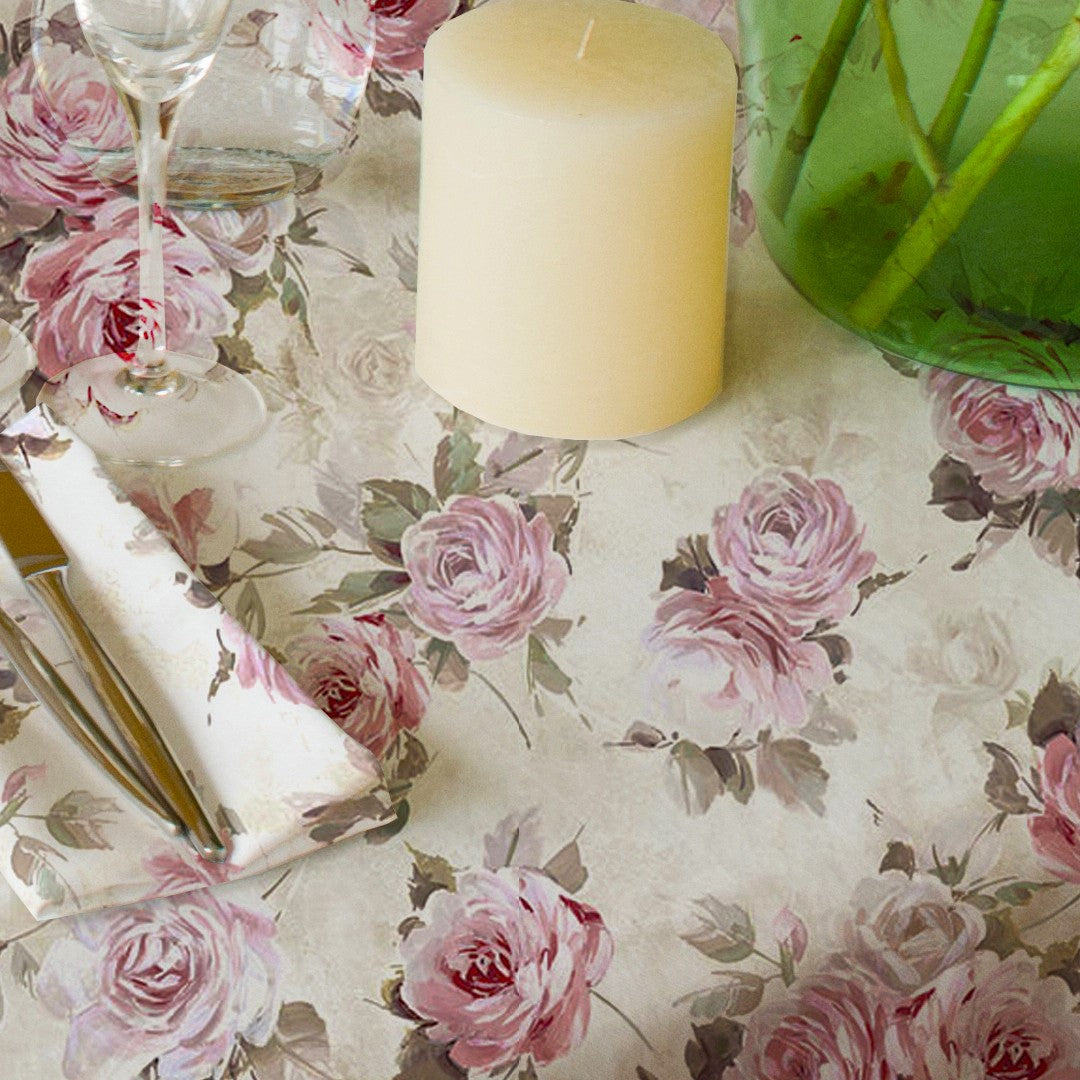 Rose Antiche Bianco – Textilvaxduk med vackra rosor