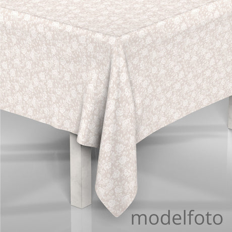 Rose Bianche – Textilvaxduk i linnelook med vackra vita rosor