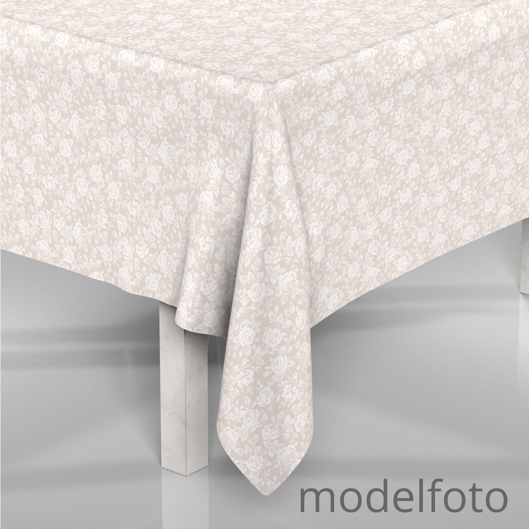 Rose Bianche – Textilvaxduk i linnelook med vackra vita rosor