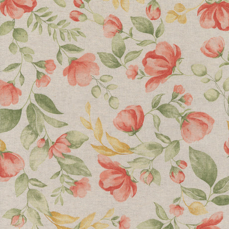 Roselia - Textilvaxduk i linnelook med romantiska blommor