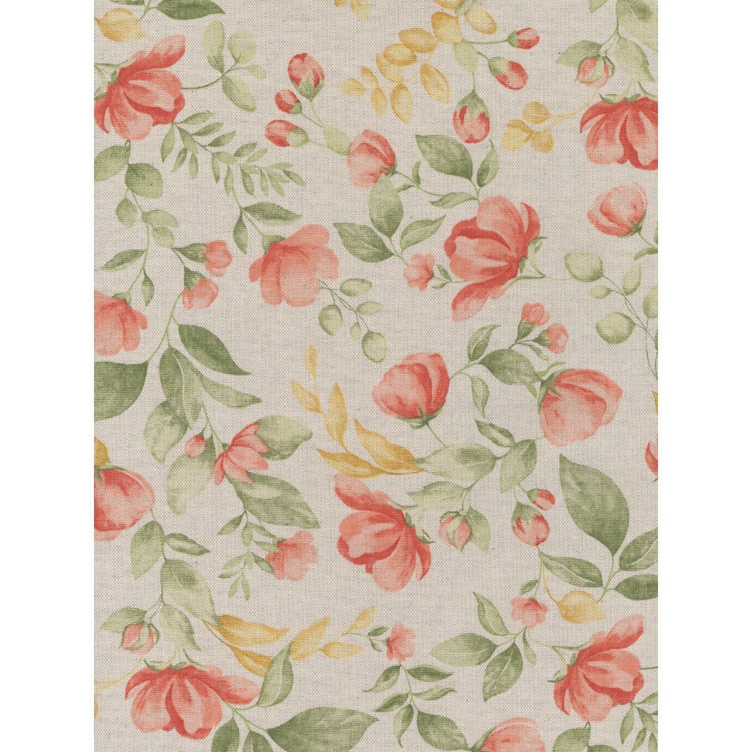 Roselia - Textilvaxduk i linnelook med romantiska blommor på bordet