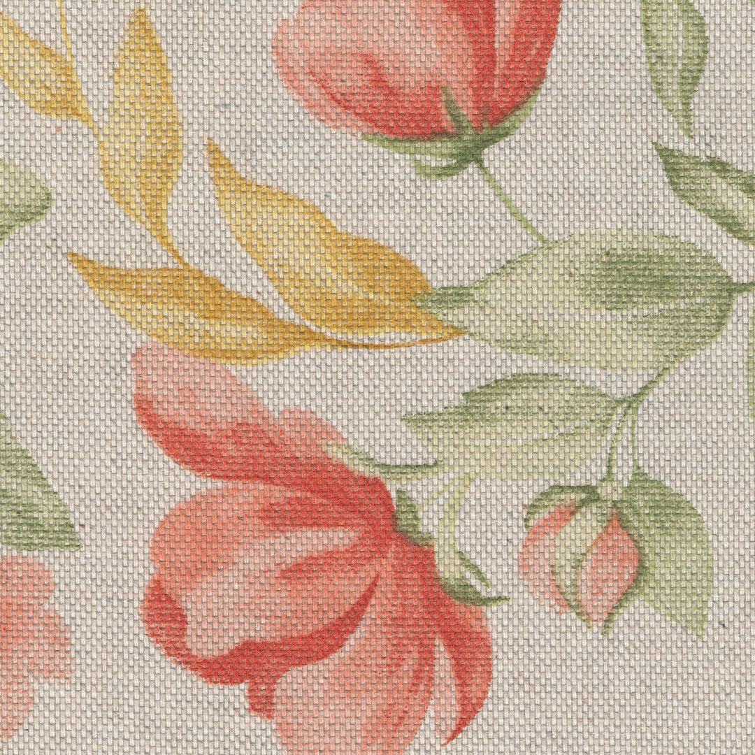 Roselia - Textilvaxduk i linnelook med romantiska blommor, närbild