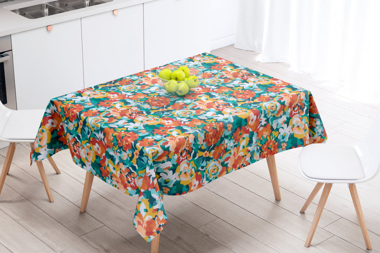 Rosemary Terracotta - textilvaxduk med färgglada blommor - 155 cm bred