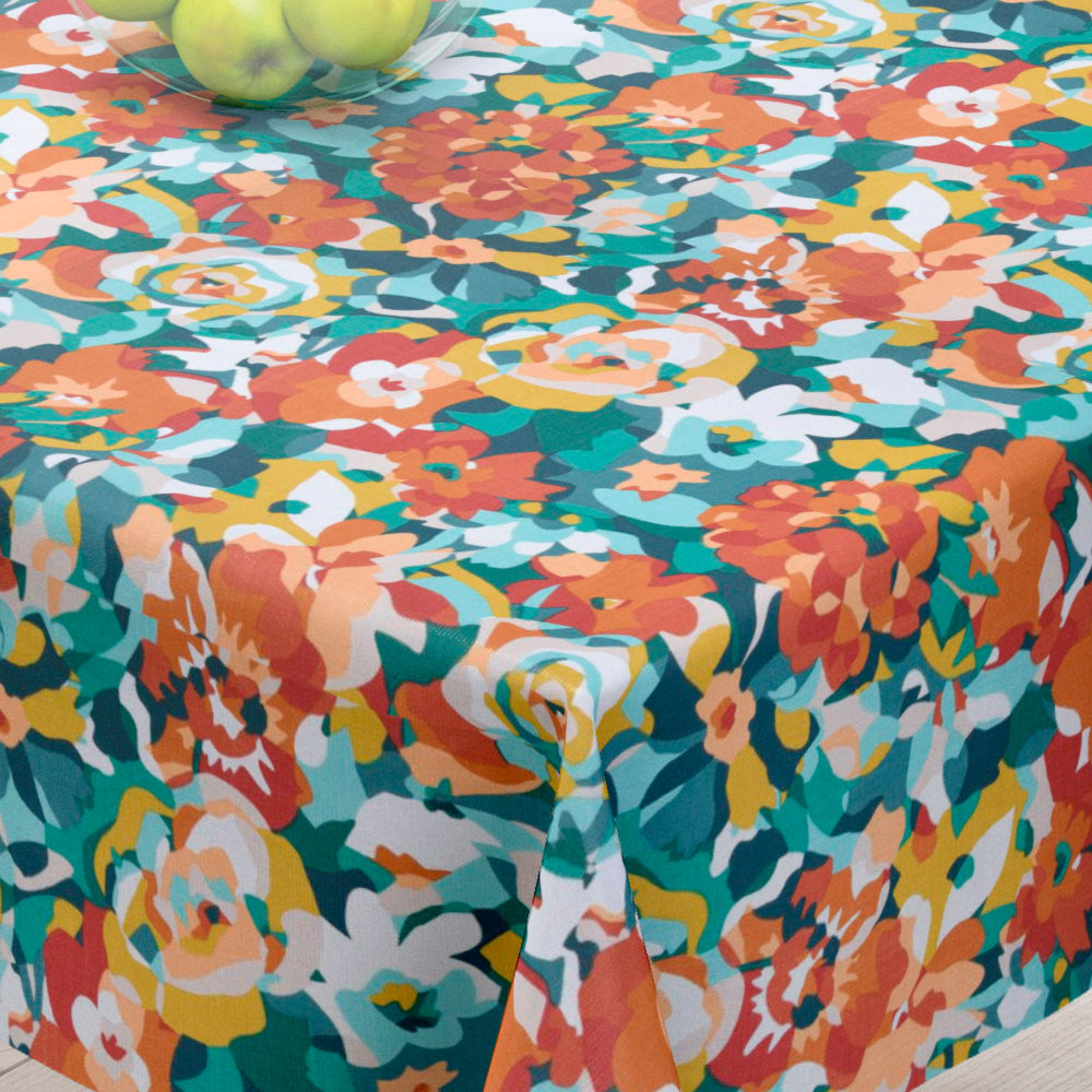 Rosemary Terracotta - textilvaxduk med färgglada blommor - 155 cm bred