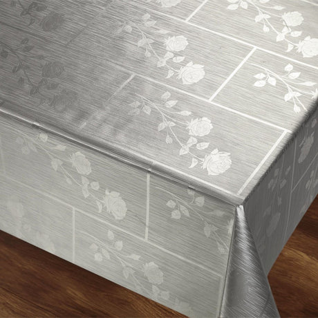 Rosenbåge Silvergrå Rektangulär - med vackert damastmönster av rosor 140 cm bred