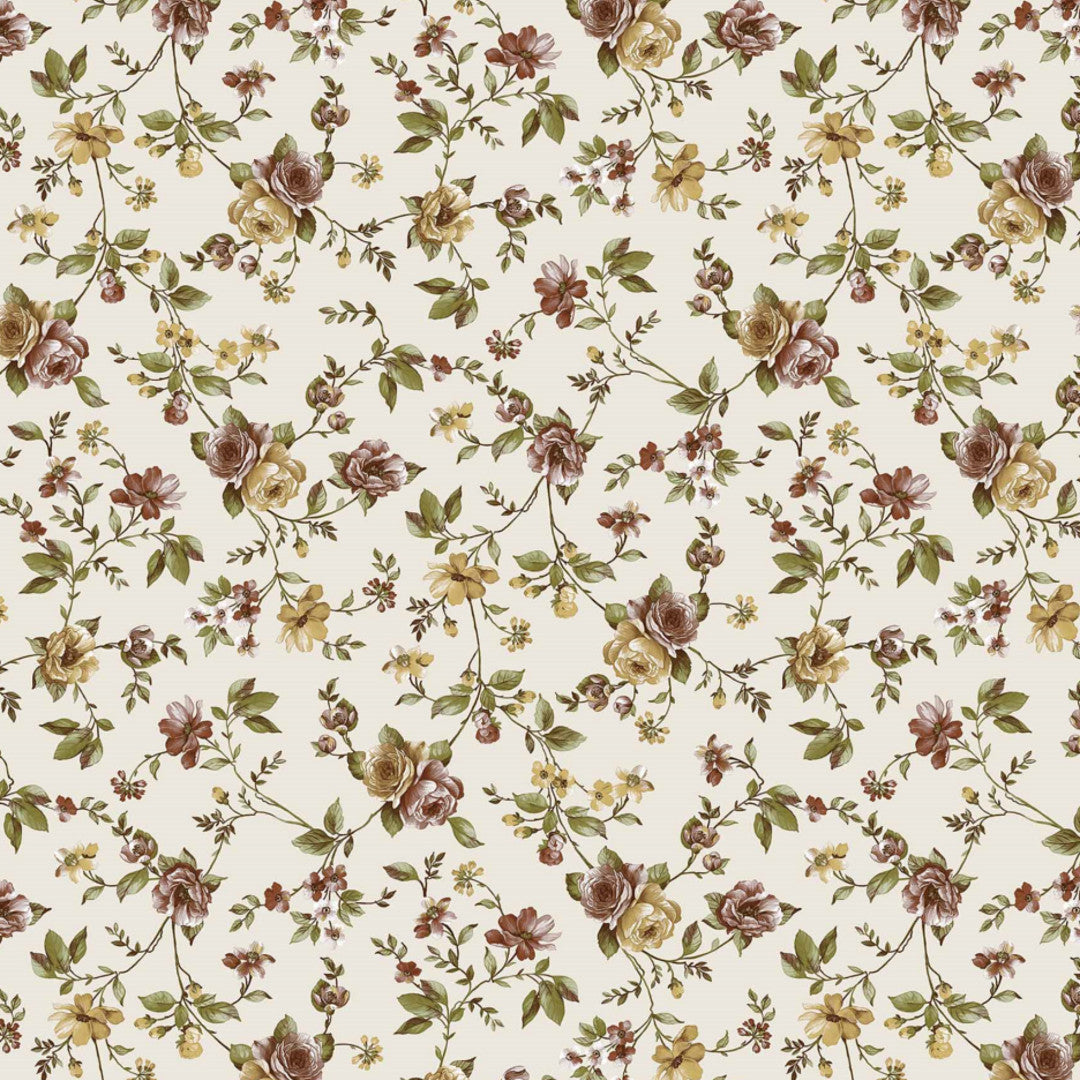 Rosenfröjd Gyllene - Vit vaxduk med blommor i gyllene färger