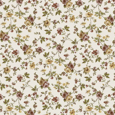 Rosenfröjd Gyllene - Vit vaxduk med blommor i gyllene färger