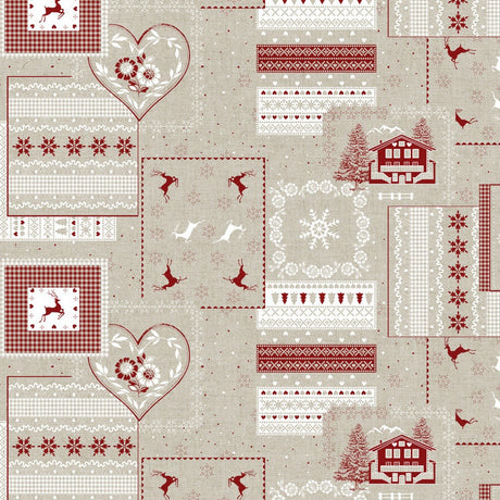 Rudolf - Jultextilvaxduk i rött, vitt och natur