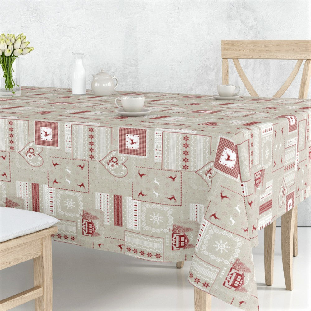 Rudolf - Jul textilvaxduk i rött, vit och natur