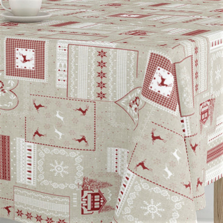 Rudolf - Jul textilvaxduk i rött, vit och natur