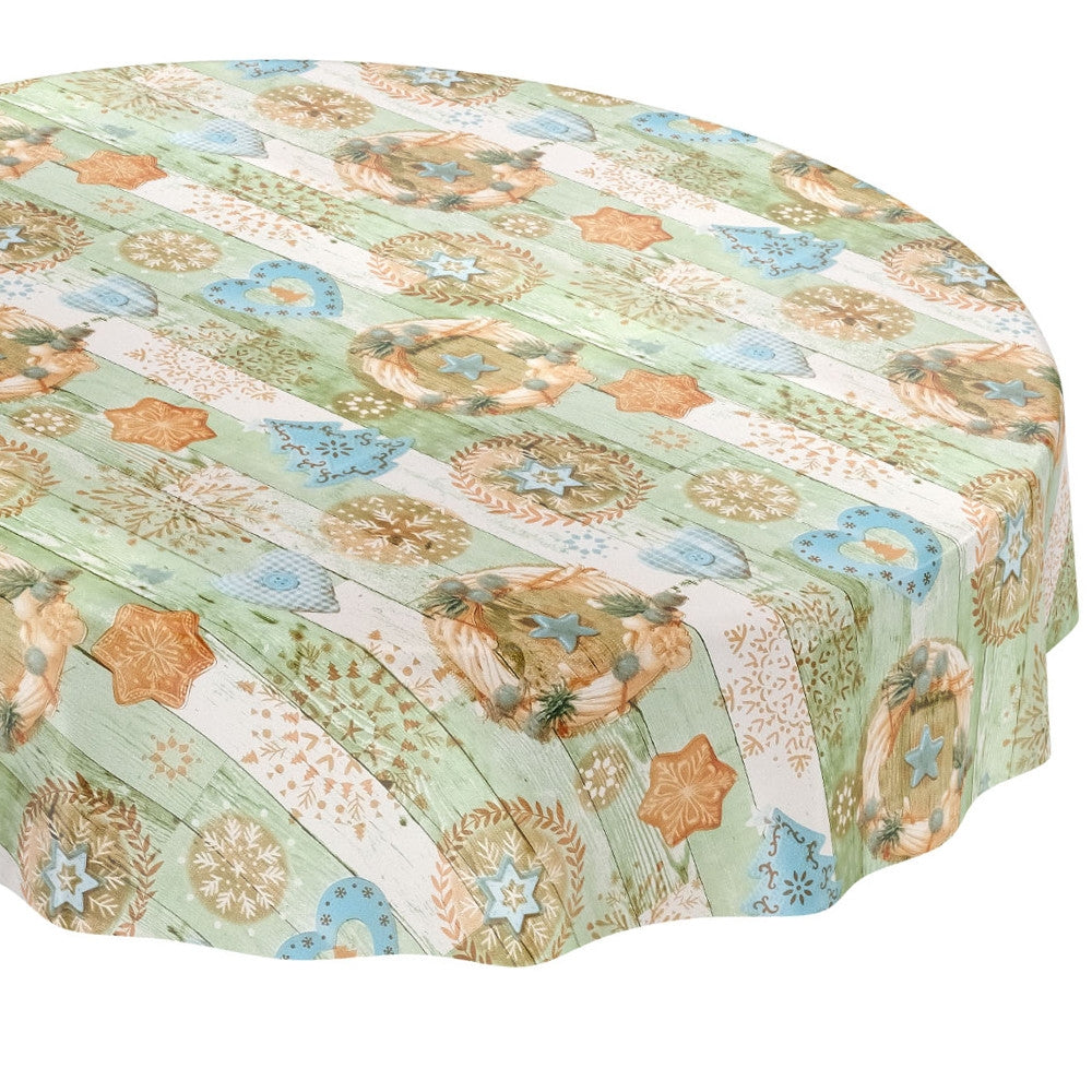 Rund julvaxduk - Jul med blått pynt