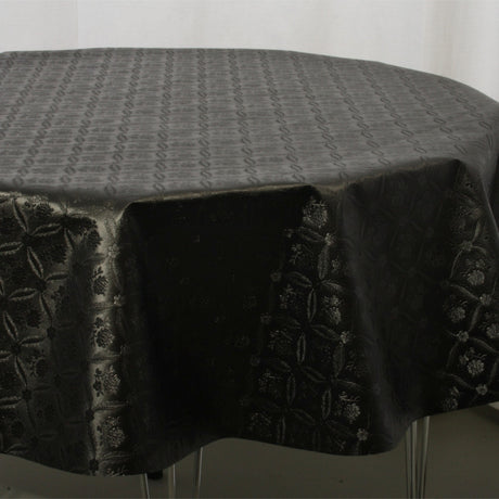 På rundt bord Rose Tapestry Black, svart damast präglad vaxduk