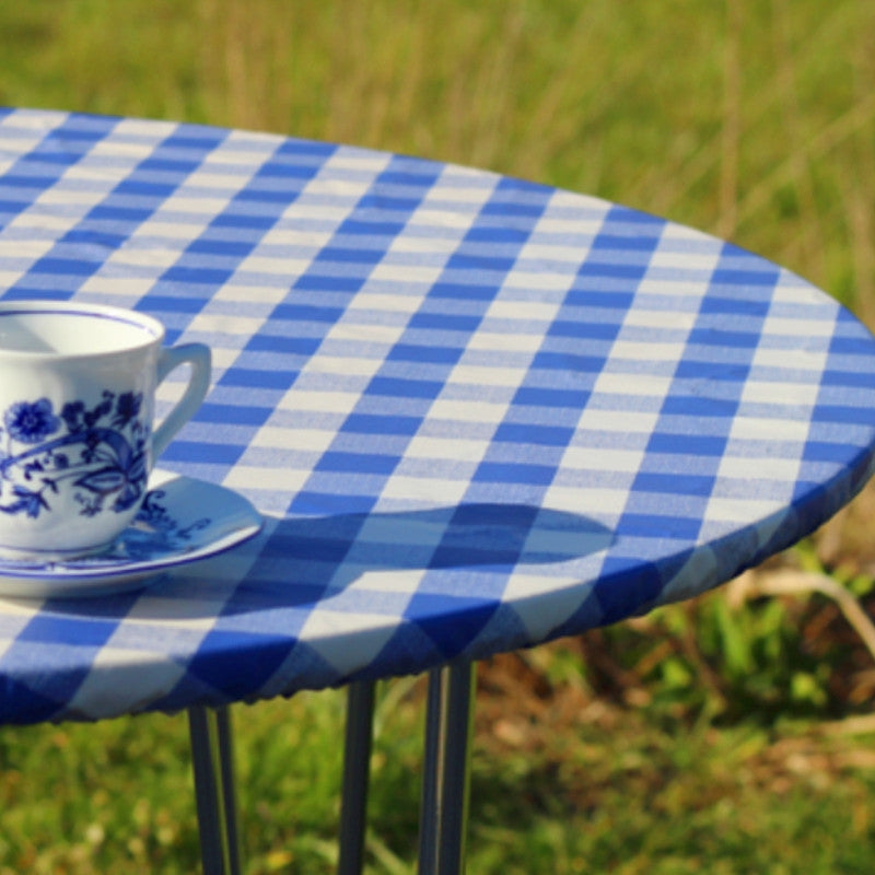 Blå/Vit Rutig rund vaxduk med resår