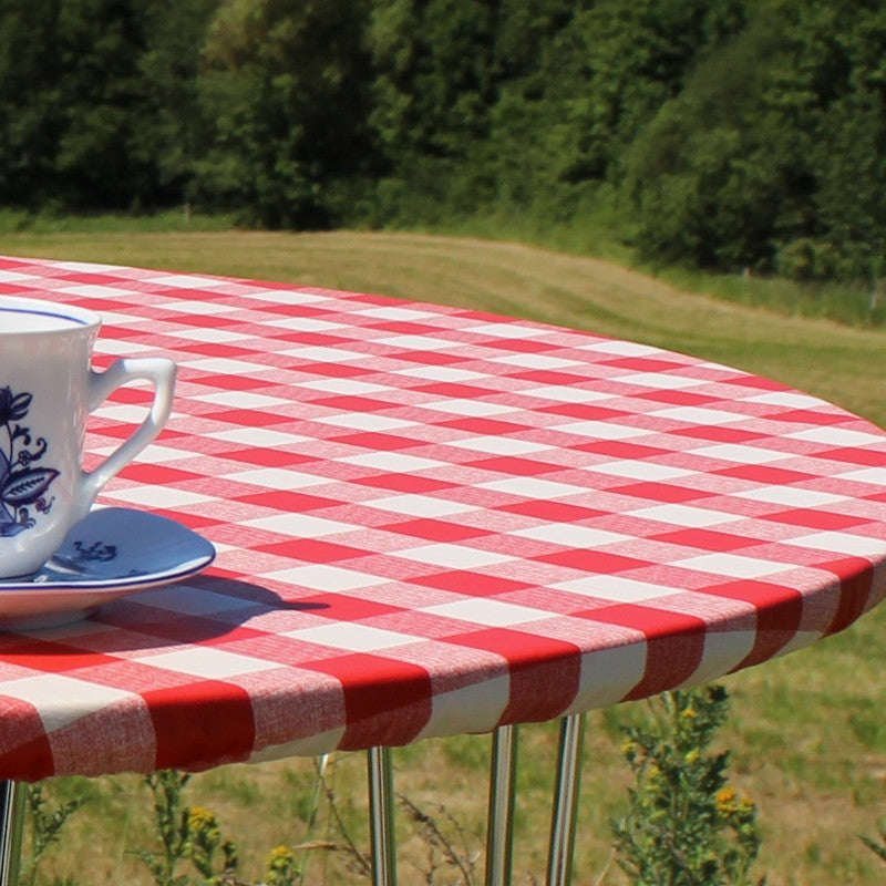 Rød/Vit Rutig rund vaxduk med resår