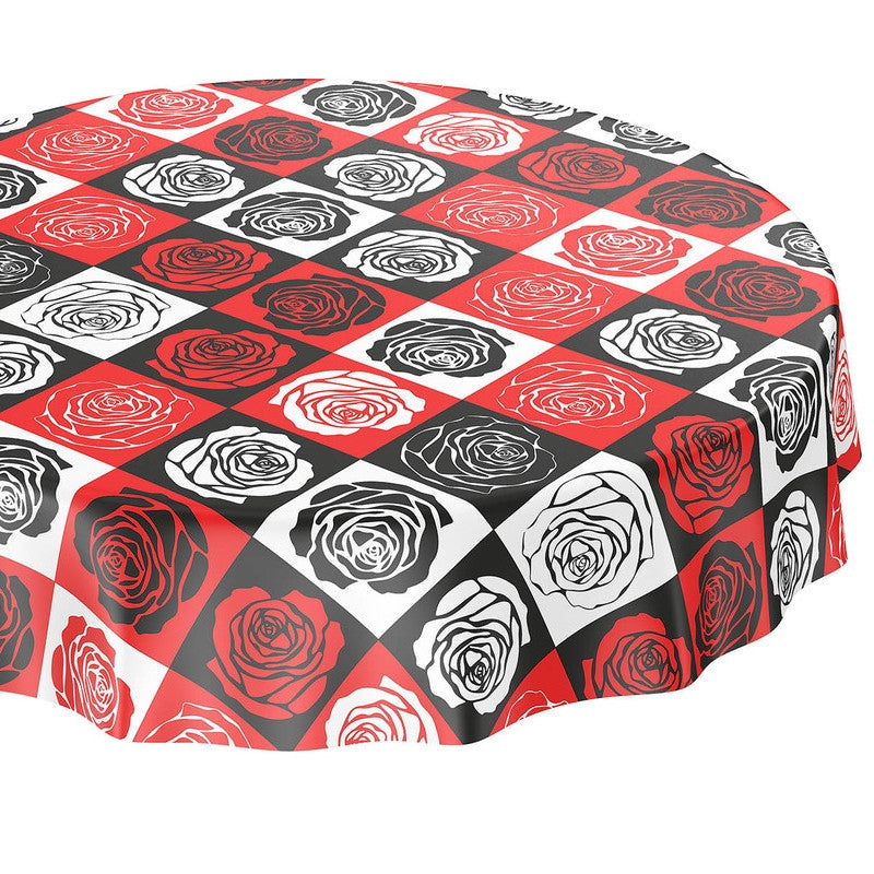 Warhols Rosor, rund vaxduk i amerikansk retro stil