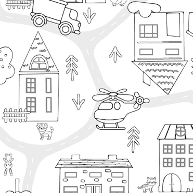 På stan - Vit vaxduk som kan färgläggas