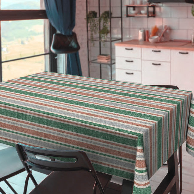 Rustic Stripes - Vaxduk med rustika ränder i grönt och natur