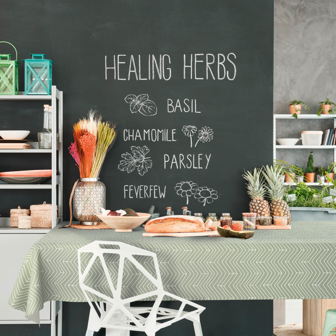 Sabila Sage – Vaxduk i skandinavisk stil med modernt fiskbensmönster miljöbild