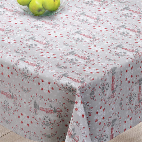 Samoens Natur - Vacker textilvaxduk med julmotiv och julhus - 155 cm bred