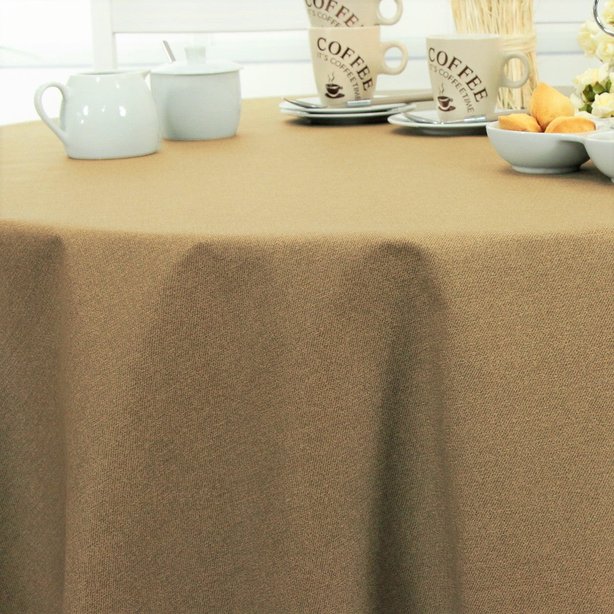 Dali enfärgad rund textilvaxduk sand, Ø 140