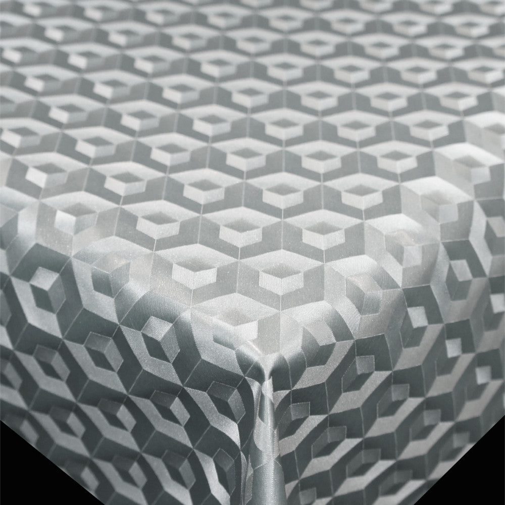 Scala 3D Cube Silver - Rund vaxduk Ø 140 med kantbandsyttering