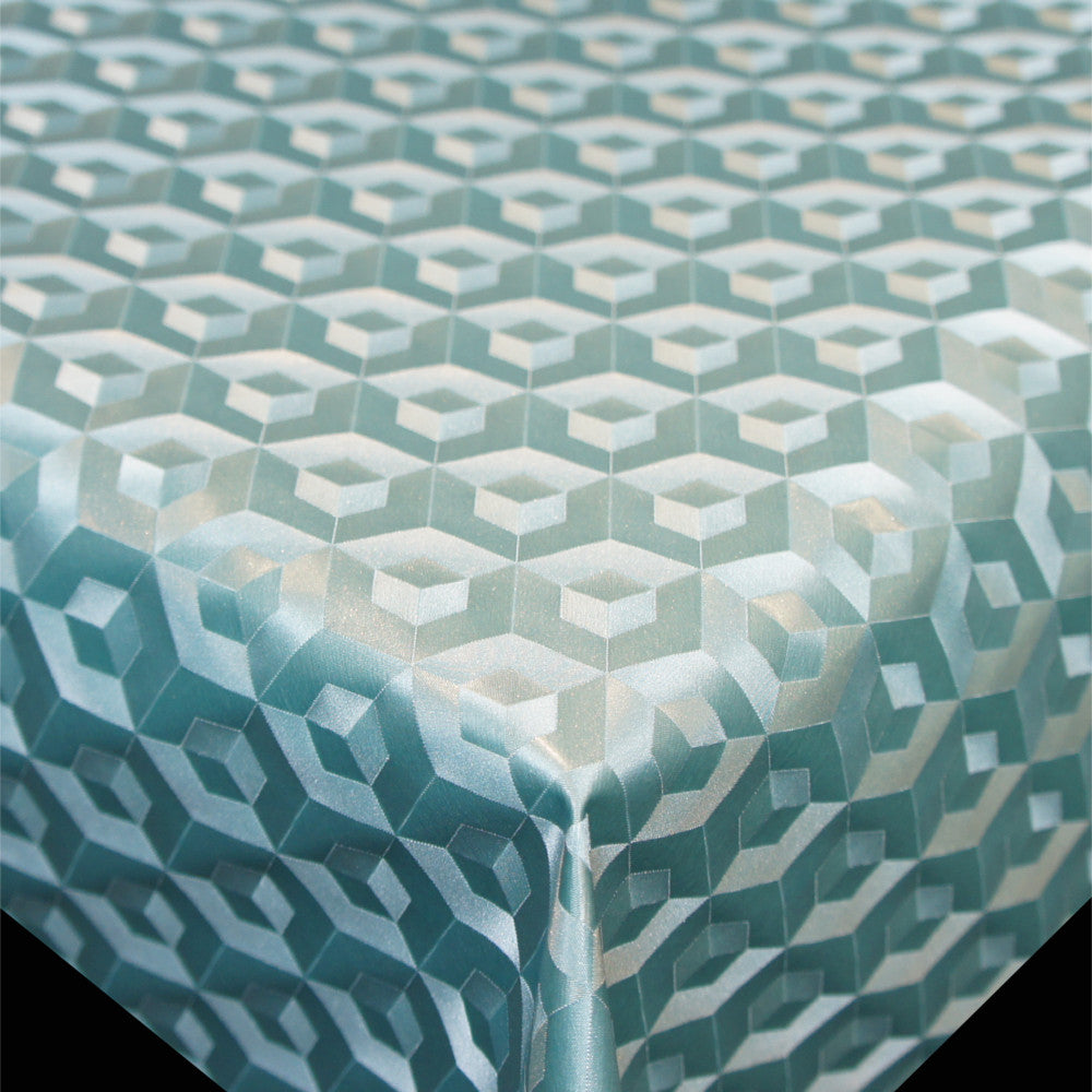 Scala 3D Cube Turquoise - Rund vaxduk Ø 140 med kantsöm