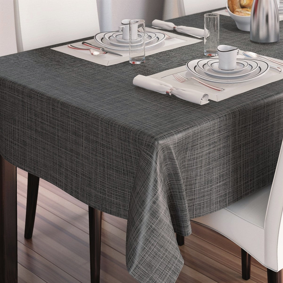 Sharon enfärgad vaxduk med silverstruktur, 140 cm - Antracit