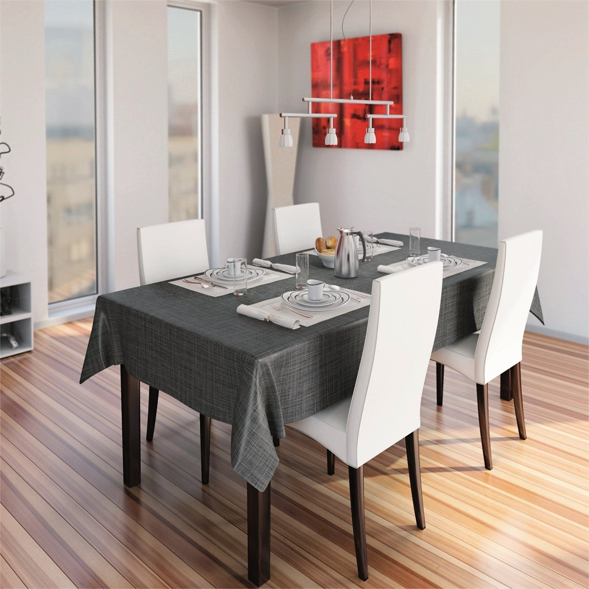 Sharon enfärgad vaxduk med silverstruktur, 140 cm - Antracit