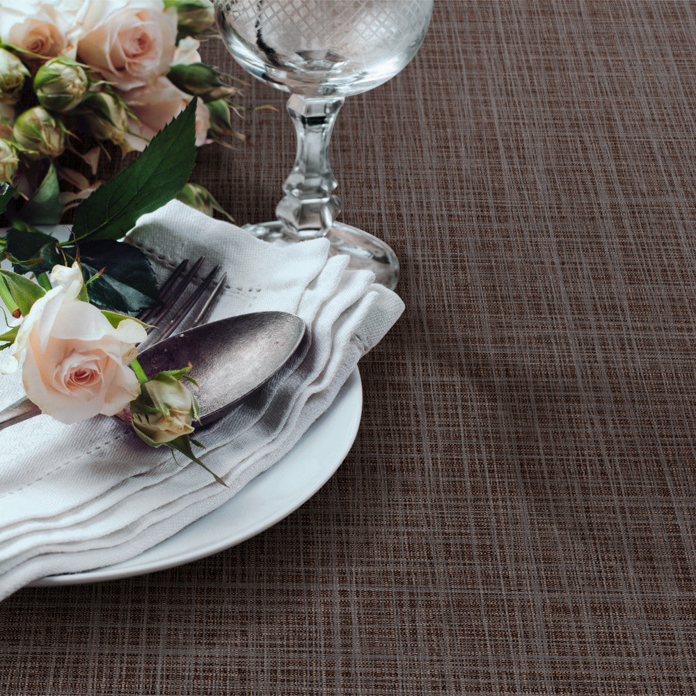 Sharon - Enfärgad duk med silverstruktur 140 cm - Kastanj