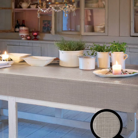 Sharon - Enfärgad duk med silverstruktur 140 cm - Naturel