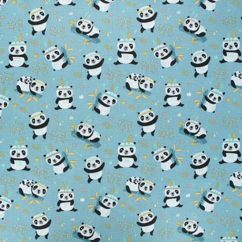 Sichuan – Textilvaxduk med små pandor, 140 cm bred