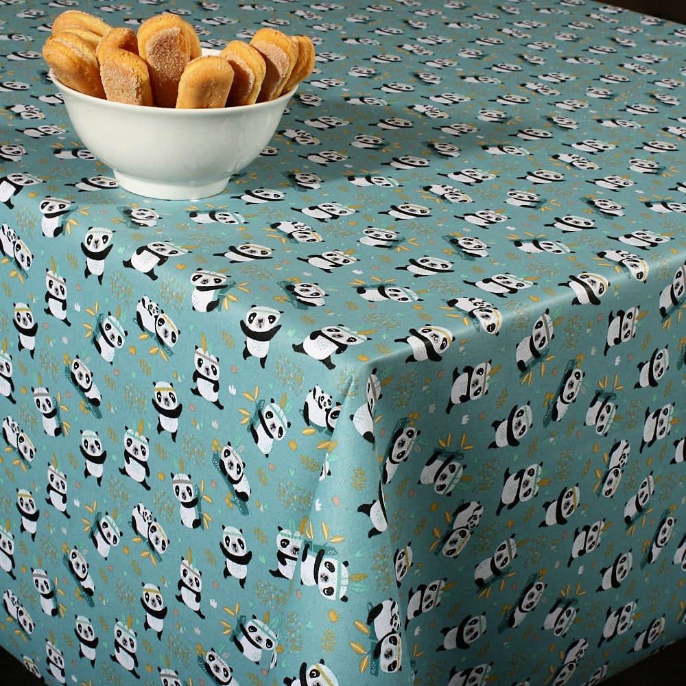 Sichuan - Textilvaxduk med små pandor 140 cm bred