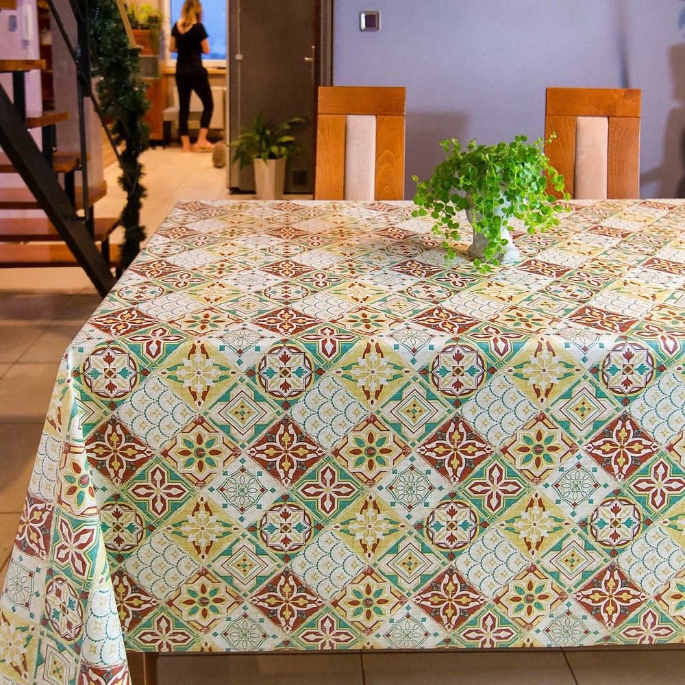 Underbara kakel i Grön - Vaxduk med textil-look