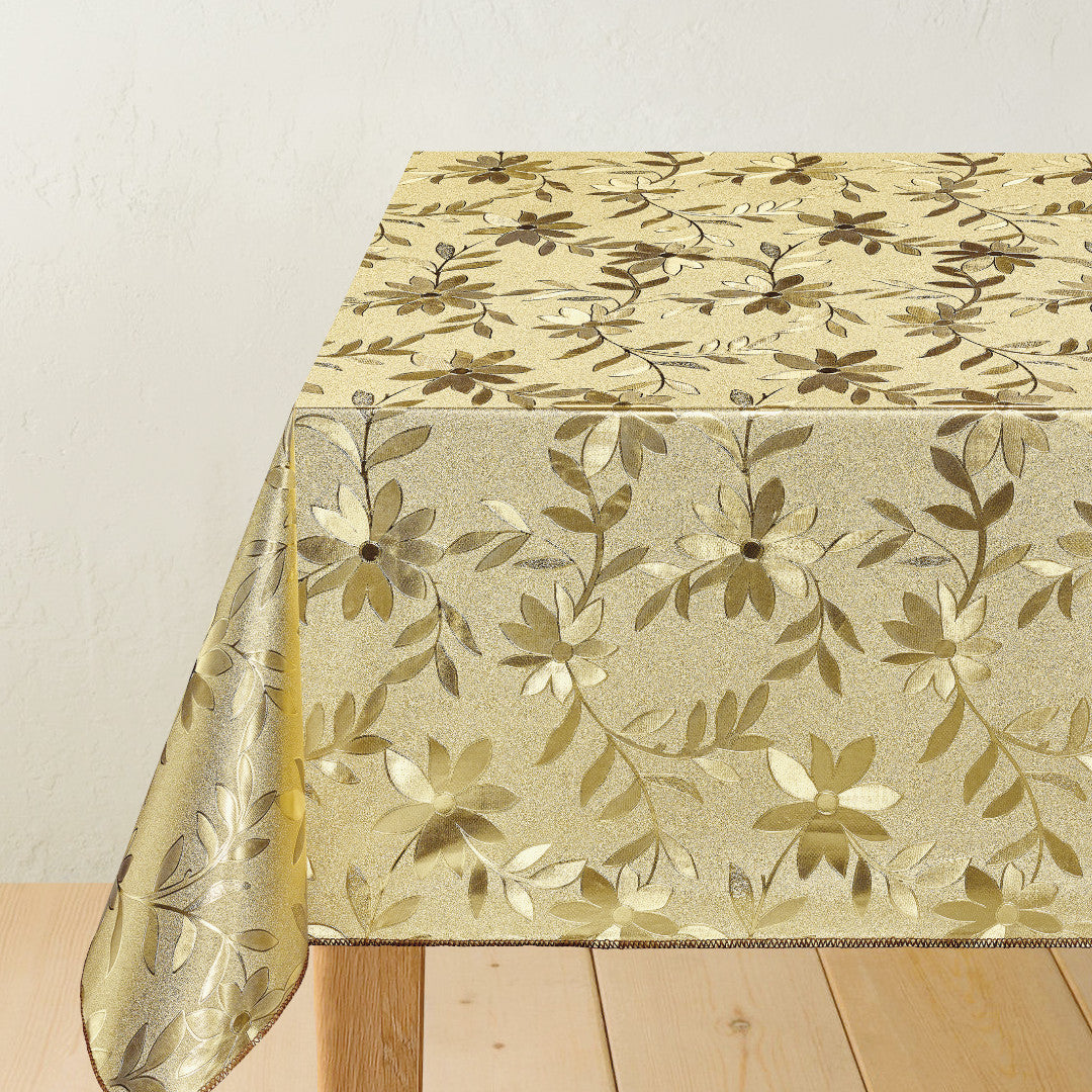 Blomrankor Gold - Guldfärgad vaxduk med blomrankor